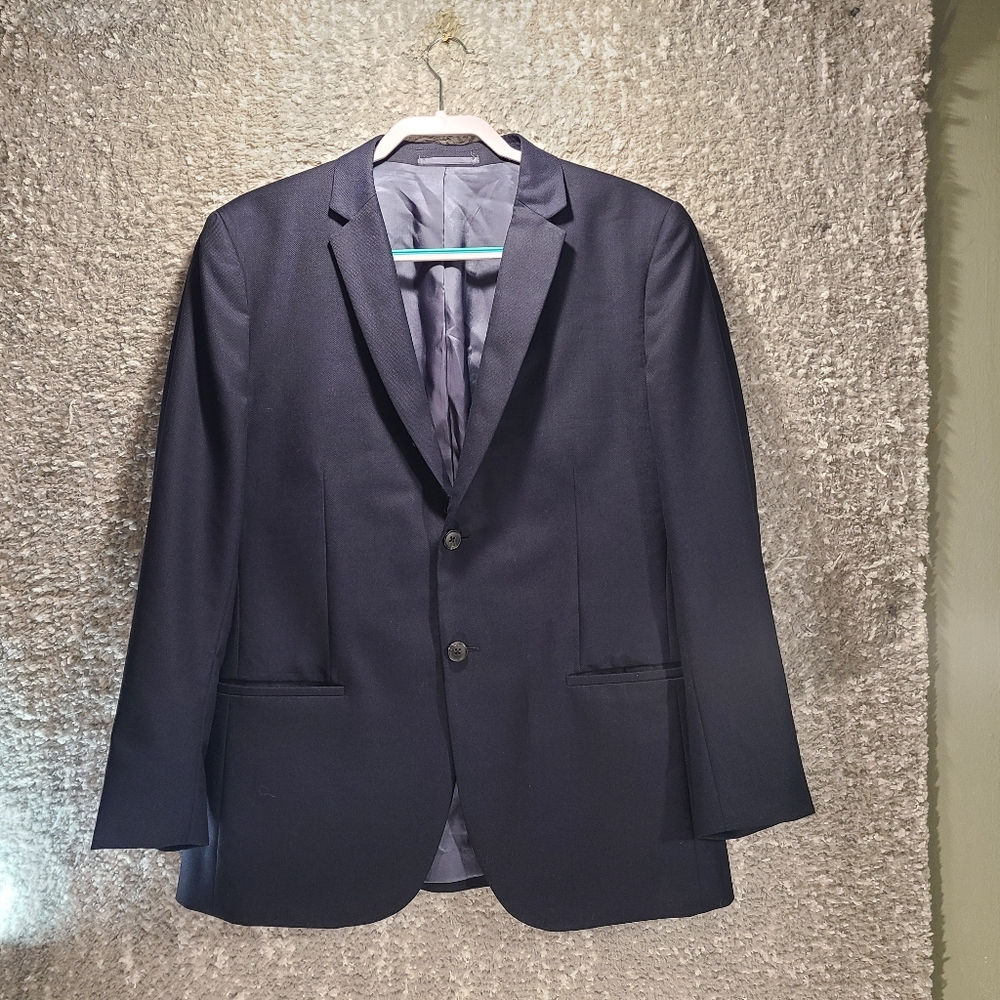 Theory Rodolf‎ Sonoda Black Navy 2-Button Wool Blazer Suit Jacket Size 42